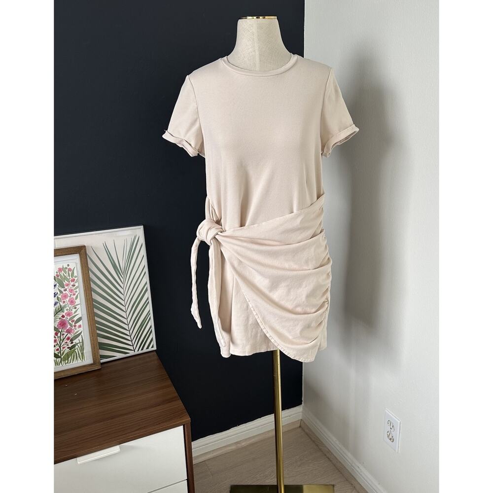 Runway The Label Winnie Shirt Faux Wrap Dress in Sand Mini - Picture 5 of 14